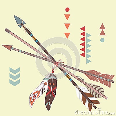 Vector illustration of different ethnic arrows with feathers Vector Illustration