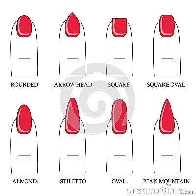 Vector illustration, different forms, shapes of nails. Manicure Vector Illustration