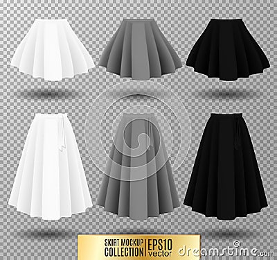 Vector illustration of different model skirt on transparent background. Skirt mockup. Vector Illustration