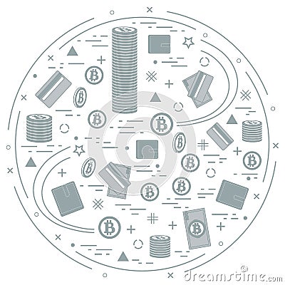 Vector illustration of different money, investment and financial Vector Illustration