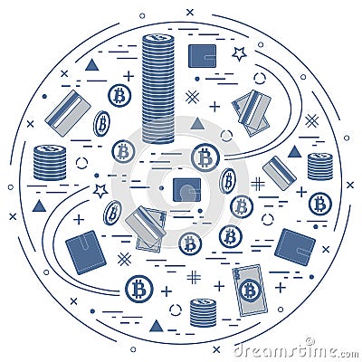 Vector illustration of different money, investment and financial Vector Illustration