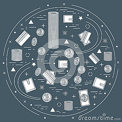 Vector illustration of different money, investment and financial Vector Illustration