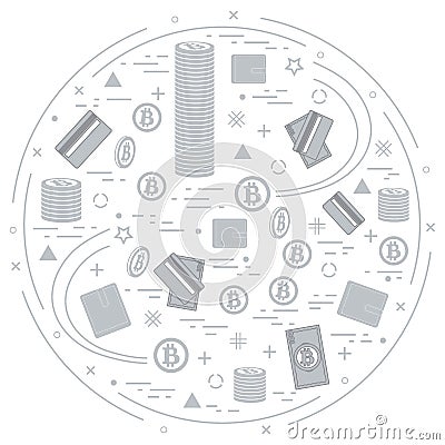 Vector illustration of different money, investment and financial Vector Illustration