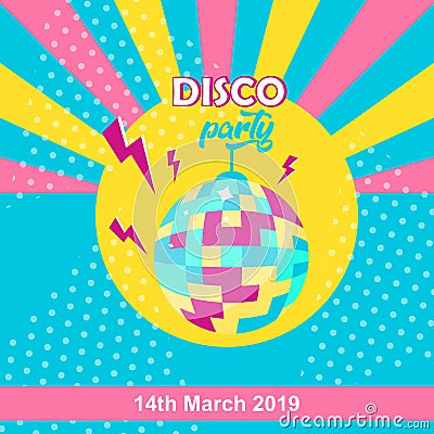 Disco ball icon. Disco party poster Vector Illustration