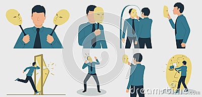 Vector illustration of dissociative personality disorder, imposter syndrome or split personality disorder Vector Illustration