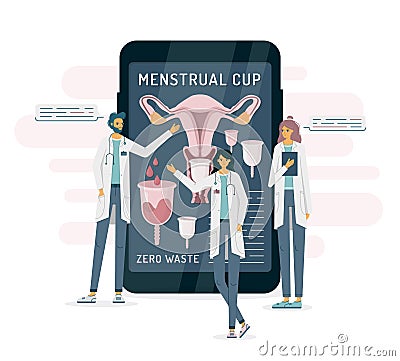Doctors recommend menstrual cup on a smartphone Vector Illustration