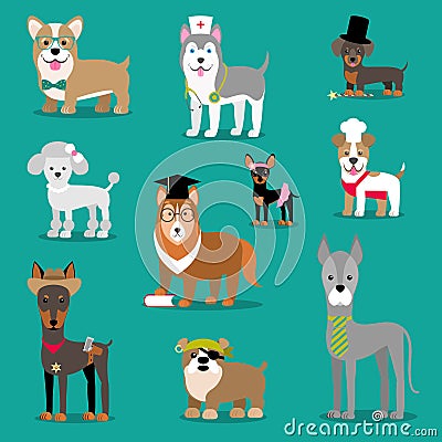 Vector illustration of a dog. Children`s funny pictures. Animals with accessories. Vector Illustration