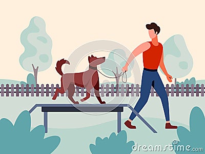 Vector illustration of a dog handler specialist training a dog Vector Illustration