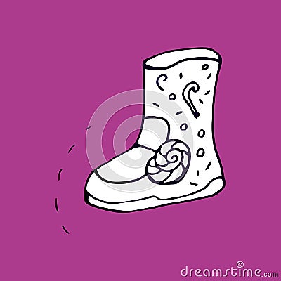 Vector illustration of doodle shoes boots rubber with childrens pattern. Vector Illustration