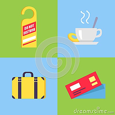 Hotel-Themed Isolated Icons on Blue and Green Vector Illustration