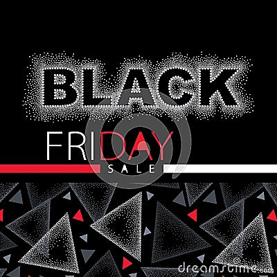 Vector illustration with dotted Black Friday sale inscription in red and white. Design template for banner or poster for sale. Vector Illustration