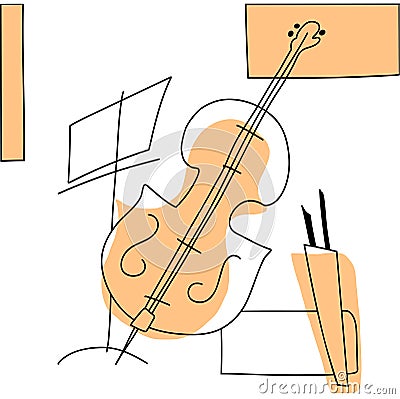 Vector illustration double bass with a bow. Musical instrument abstract contrabass. Vector Illustration