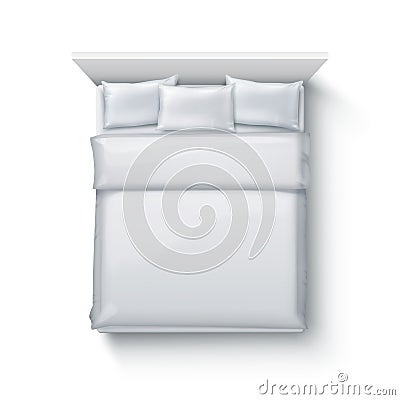 Vector illustration of double bed with soft duvet, bedding and pillows on white background Vector Illustration