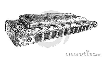 Vector illustration drawing of harmonica. Vector Illustration