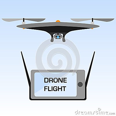 Vector Illustration with drone and remote control for the quadrocopter. Vector Illustration