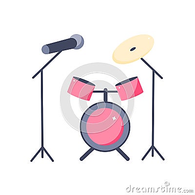 Drum and microphone in cartoon style Vector Illustration