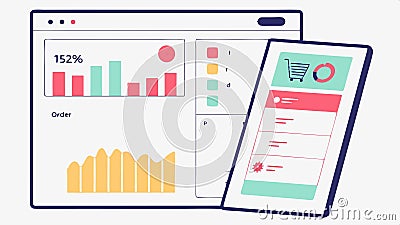 E-commerce dashboard UI, online sales analytics vector design Generative AI Vector Illustration