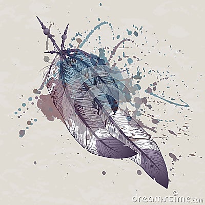 Vector illustration of eagle feathers with watercolor splash Vector Illustration