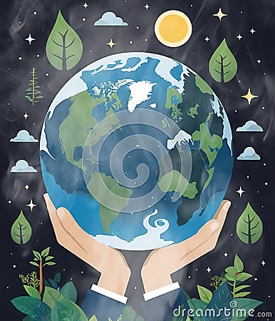 Vector illustration of Earth Day background. Cartoon Illustration