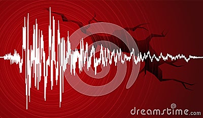 Vector illustration of earthquake curve wave and Earth Crack on red background Vector Illustration