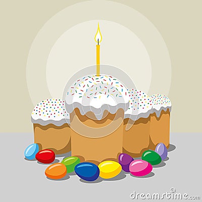 Easter Cake Holiday Vector Illustration Clipart Colored Eggs Religion Christian Sunday Spring April Bread Vector Illustration