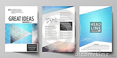 The vector illustration of editable layout of three A4 format modern covers design templates for brochure, magazine Vector Illustration