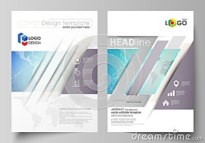 The vector illustration of the editable layout of two A4 format modern covers design templates for brochure, magazine Vector Illustration