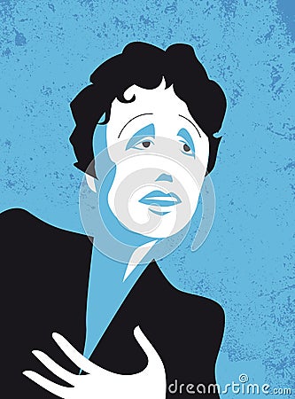 Edith Piaf, French singer, vector illustrations Cartoon Illustration