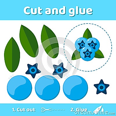 Vector illustration. Education paper game for preschool kids. Use scissors and glue to create the image. forest berry Vector Illustration