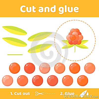 Vector illustration. Education paper game for preschool kids. Use scissors and glue to create the image. wild berry Vector Illustration