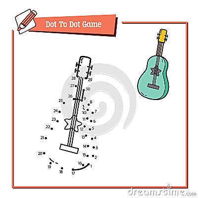 Dot to dot puzzle with doodle guitar Vector Illustration