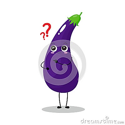 Vector illustration of eggplant character with cute expression, curious, happy, funny Vector Illustration