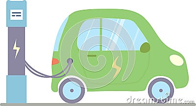 A green isolated electric car. Vector Illustration