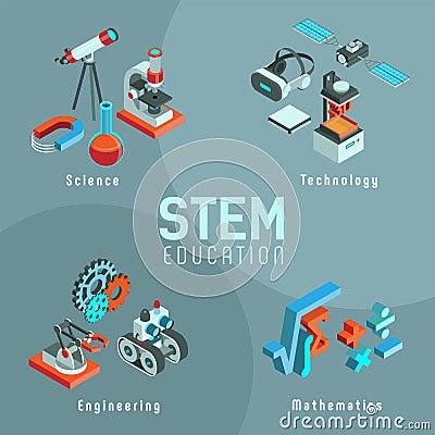 STEM set of isometric icons Vector Illustration