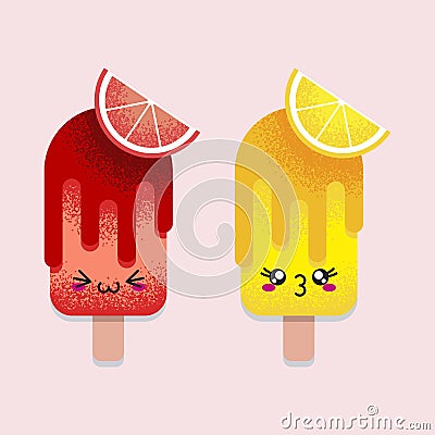 Vector illustration of emotional ice creams with smiles and two color themes. Flat design. Vector Illustration