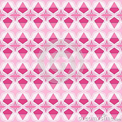 Seamless abstract pattern of four-pointed stars and other shapes in shading pink colors with white outlines. Flat design vector. Vector Illustration