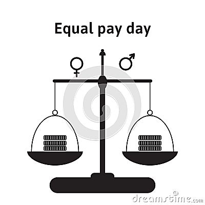 A vector illustration for equal pay day in April. The correction of regarding pay inequality between men and women. Money, coins o Vector Illustration