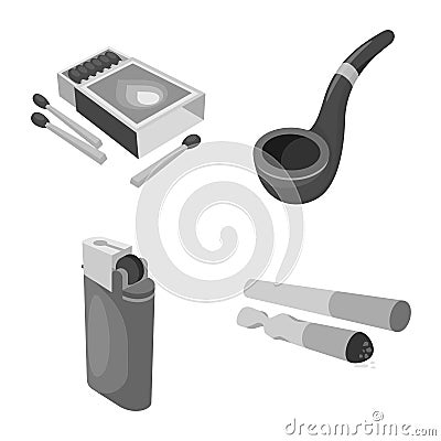 Vector illustration of equipment and smoking symbol. Set of equipment and harm stock vector illustration. Vector Illustration