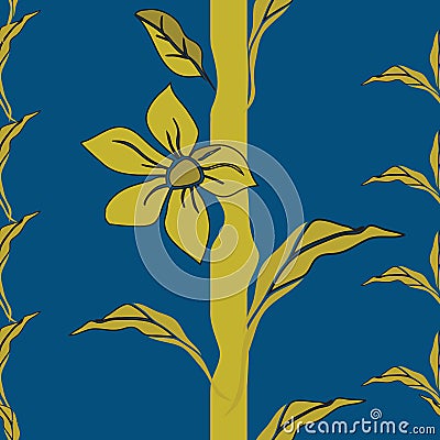 Vector Illustration of an eternal whimsical stylized plant with golden yellow flowers Vector Illustration