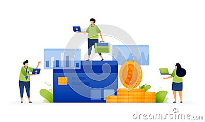 Vector illustration of examination credit card spending. Managing debt and loans through credit card analysis. Savings financial Vector Illustration