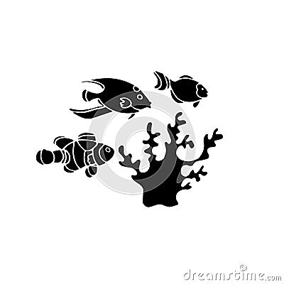 Vector illustration of exotic fishes and corals. Vector Illustration