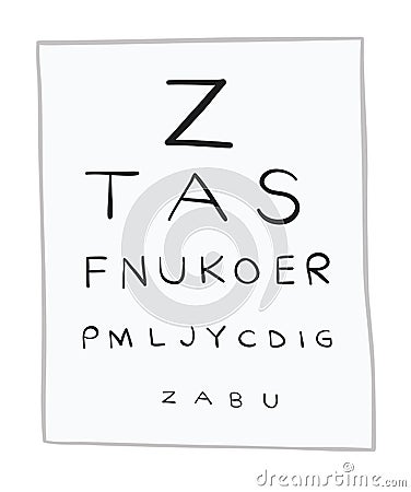 Vector illustration eye test chart, letters. Hand drawn Vector Illustration