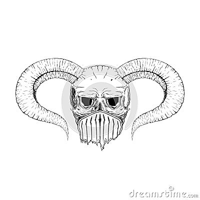 Vector illustration. eyes, horns, skull, mysticism, tattoo. Hand Vector Illustration