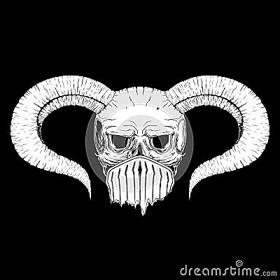 Vector illustration. eyes, horns, skull, mysticism, tattoo. Hand Vector Illustration