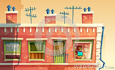 Vector illustration of multi-storey apartment, home outside concept, roof of the building. Architecture promo background Vector Illustration