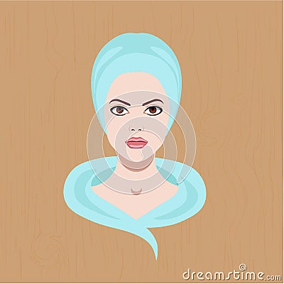 Vector illustration with a face of girl with towel on head for spa salons and cosmetology Vector Illustration