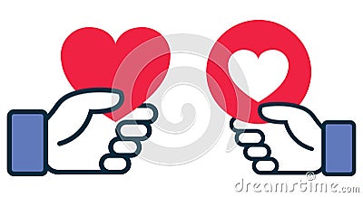 Facebook heart icon in hand Vector Illustration