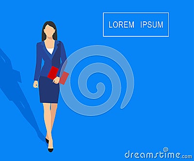 Vector illustration of faceless businesswoman with a folder in his hand on a blue background Vector Illustration