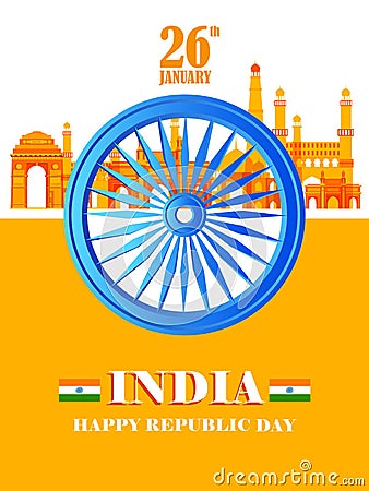 Famous monument of India on tricolor Indian background Vector Illustration