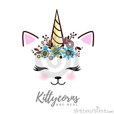 Vector illustration of fantasy animal cat kittycorn Vector Illustration